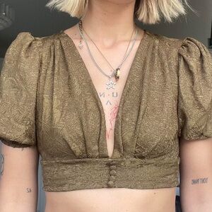 Zara Shimmering Plunge Neck Goddess Top